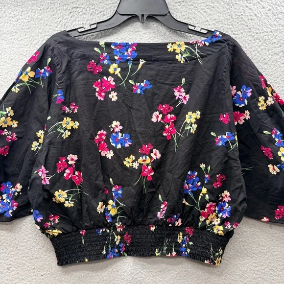 Anthropologie Maeve Adelaide Top Blouse Black Floral Crop Dolman Sleeve Women SP - Picture 12 of 16